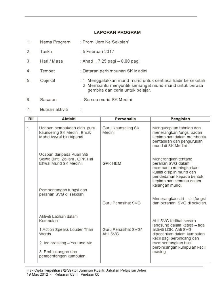 laporan program jom ke sekolah
