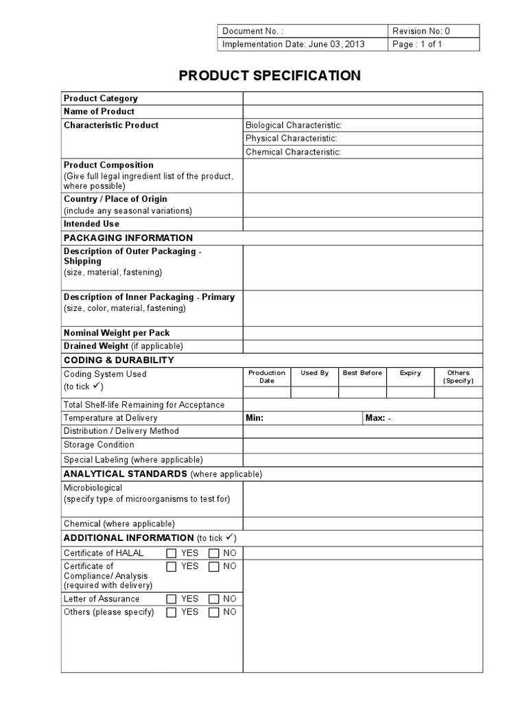Product Specification PDF Shelf Life Specification (Technical