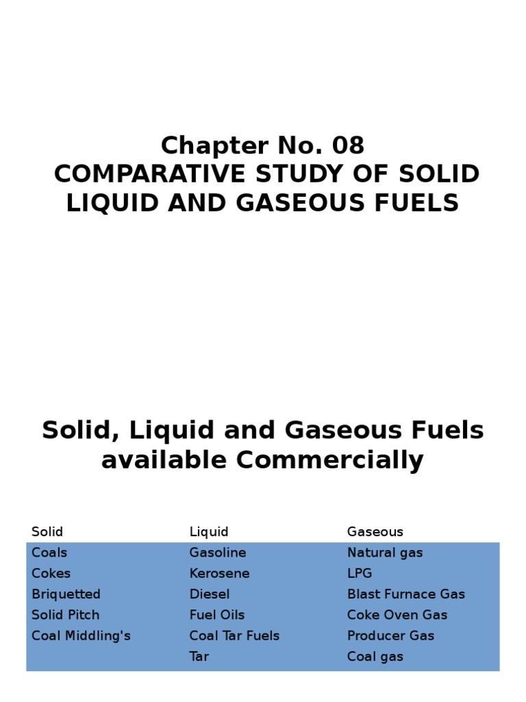 Chapter No. 08 Comparative Study of Solid Liquid and Gaseous Fuels | PDF