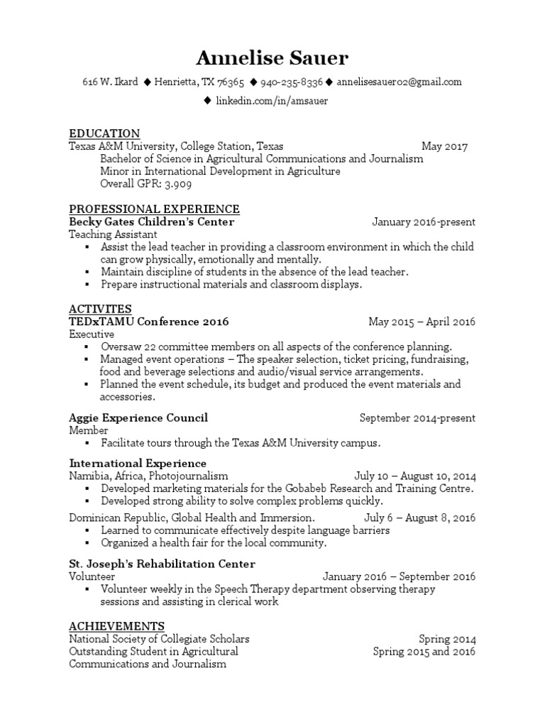Resume For Website in Table | PDF