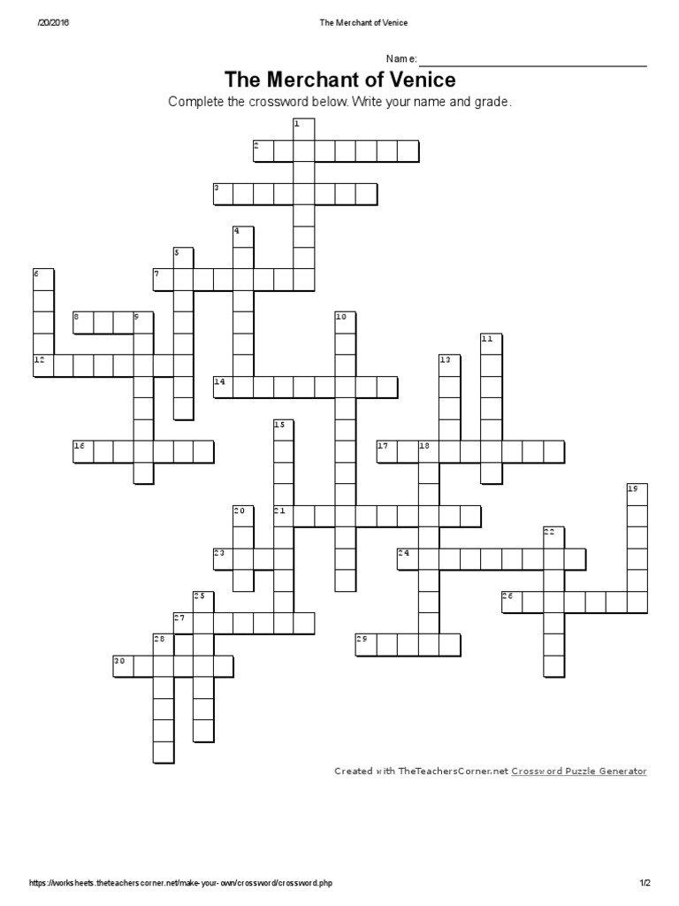 The Merchant of Venice Crossword PDF Interest Government
