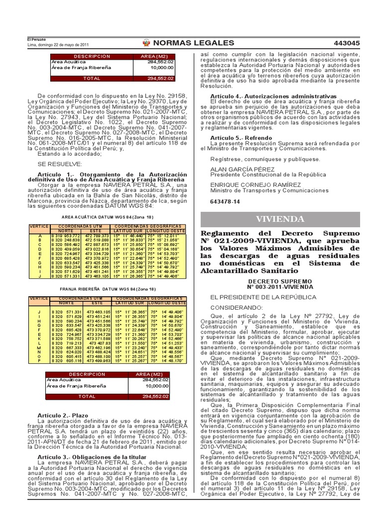 182 Decreto Supremo N 003 2011 Vivienda Reglamento Del Decreto Supremo ...
