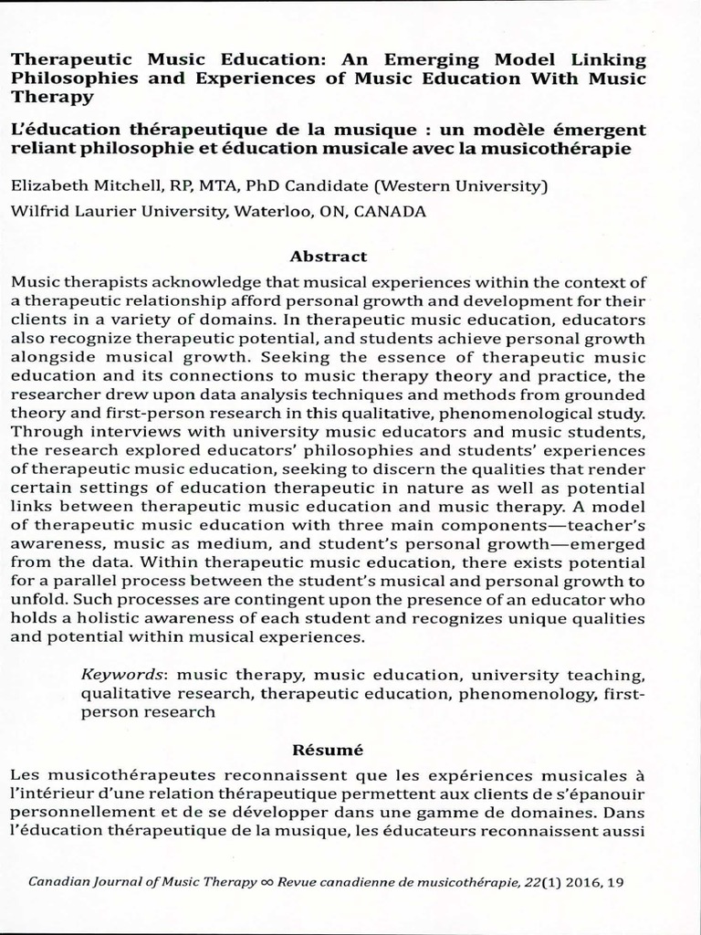 Therapeutic Music Education | PDF | Psychotherapy | Music Education