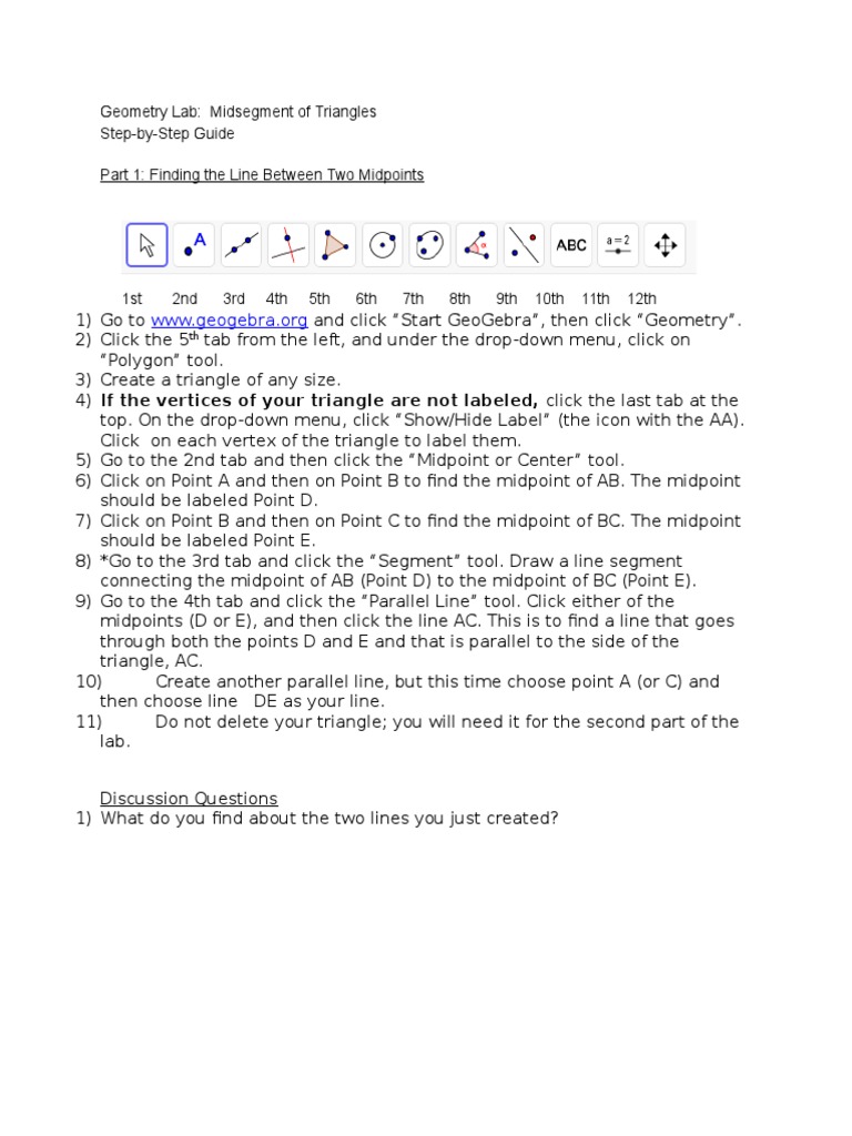 Lab Worksheet For Midsegment PDF Triangle Elementary Geometry