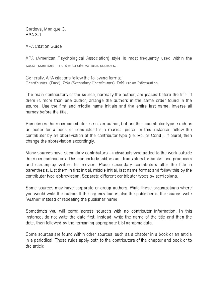 APA (American Psychological Association) Style Is Most Frequently Used  Within The Social Sciences, in Order To Cite Various Sources | PDF |  Citation | Bracket