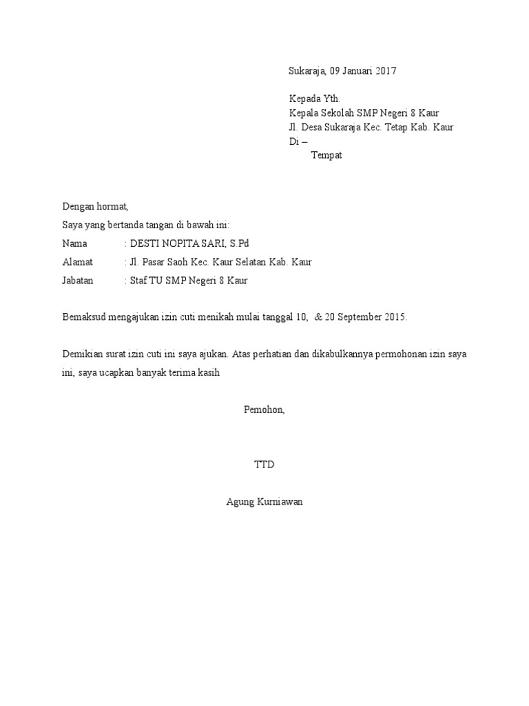 Contoh Surat Izin Guru