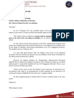 Memorandum on Status of Political Parties' Accreditation