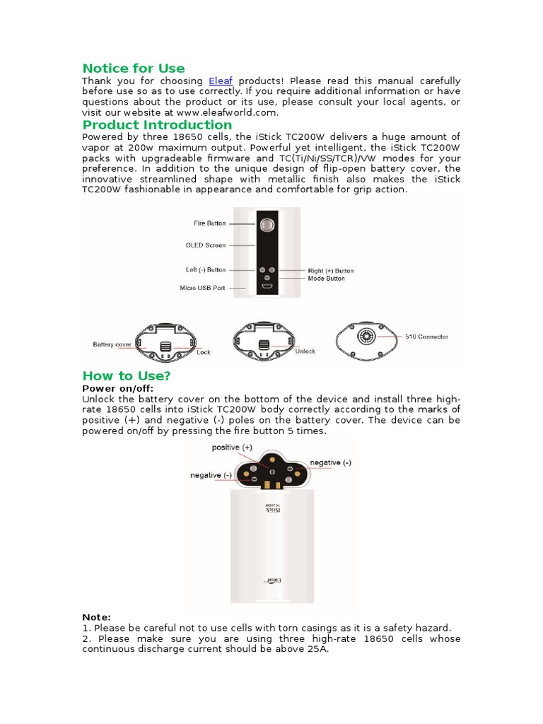 iStick TC200W User Manual | PDF | Battery Charger | Usb