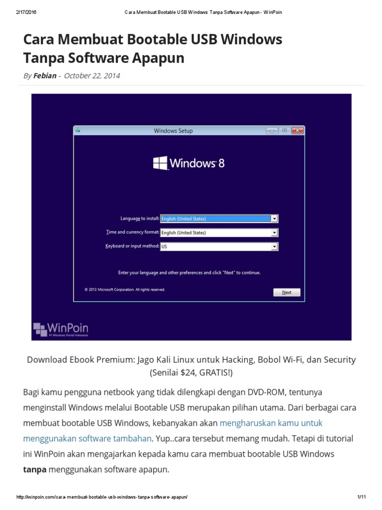Cara Bootable USB Windows Tanpa Software | PDF | Komputer