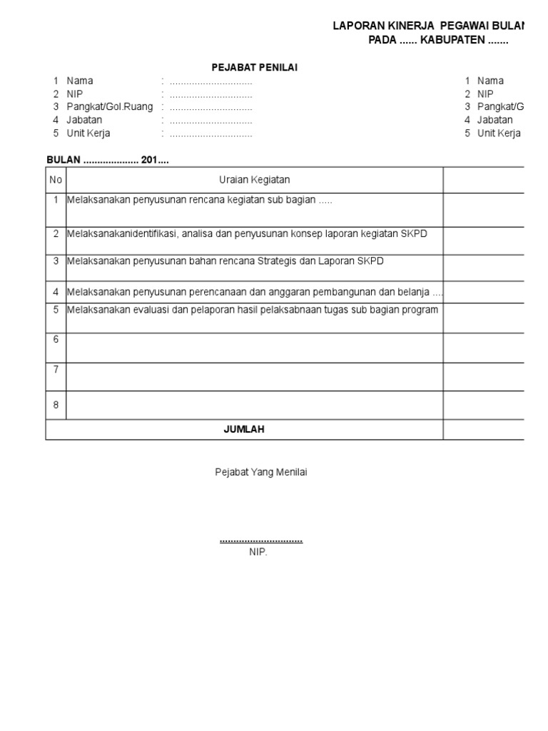 Contoh Laporan Bulanan Pns
