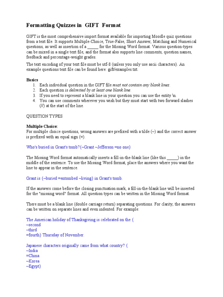 Gift Format | Download Free PDF | Text File | Multiple Choice