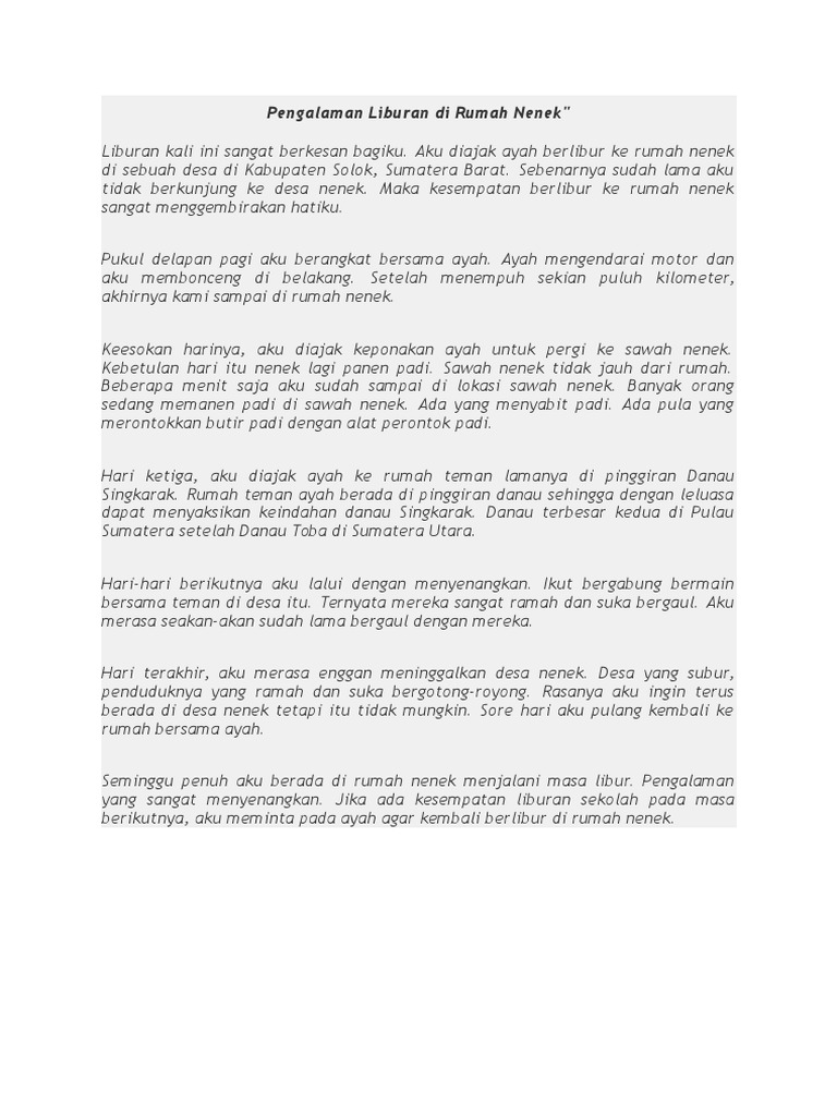 Pengalaman Liburan Di Rumah Nenek Pdf