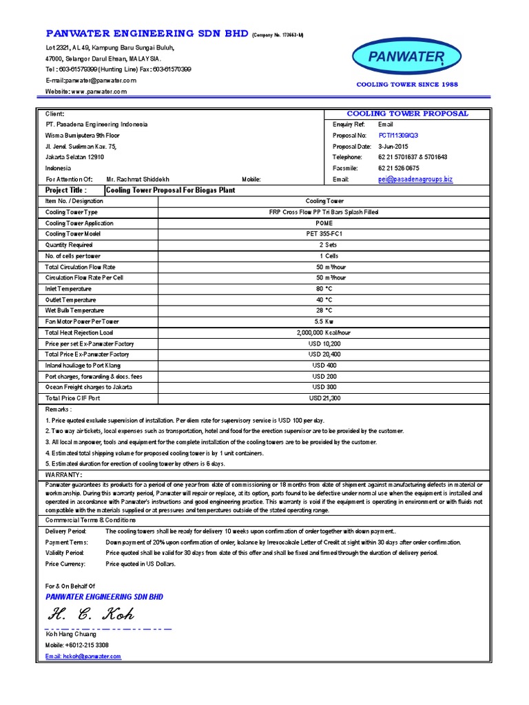 Panwater Proposal 11309q3 Pdf Mechanical Fan Fibre Reinforced Plastic