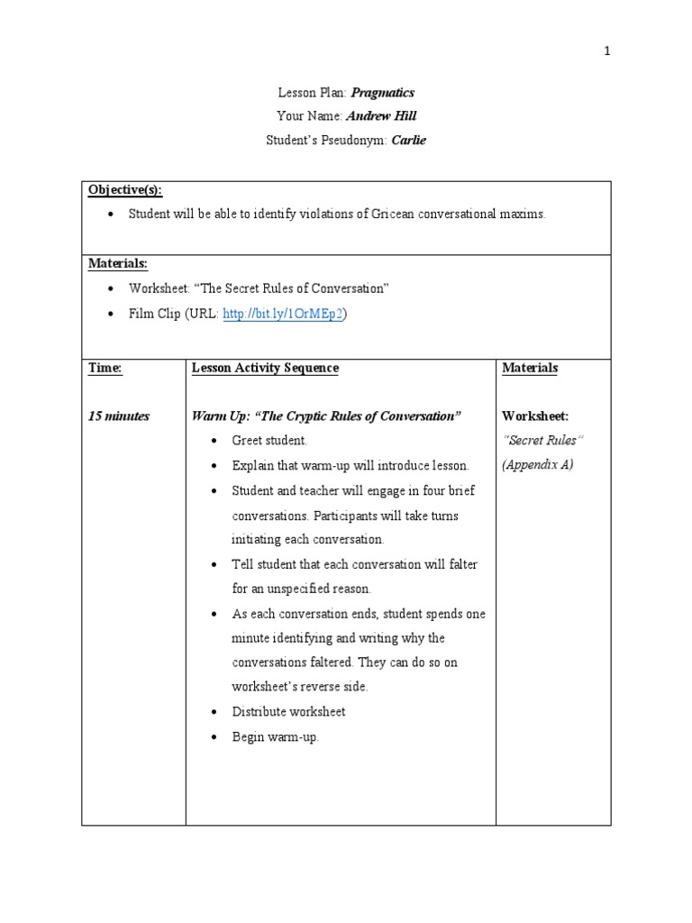 sample speech lesson plan