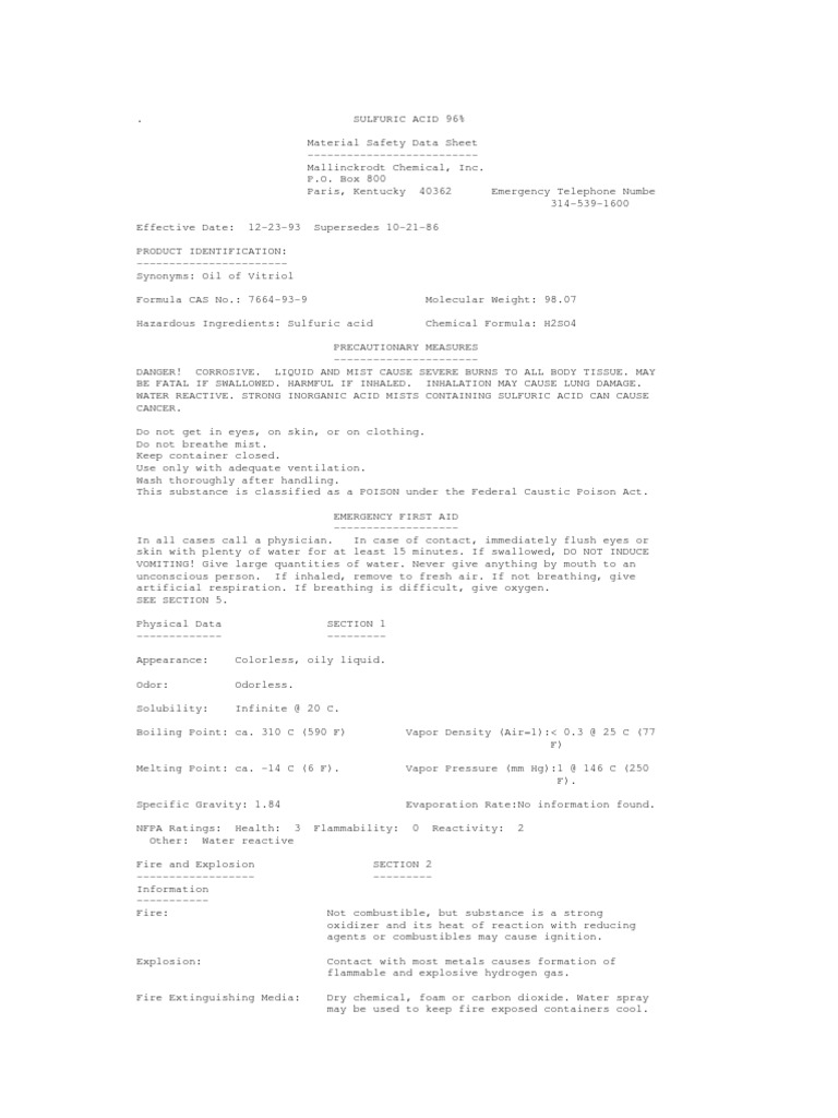Cp1014 Sulfuric Acid Msds Sulfuric Acid Respiratory System