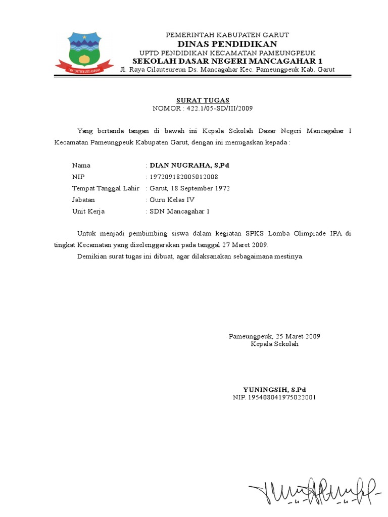 Surat Tugas Membimbing Siswa Pdf
