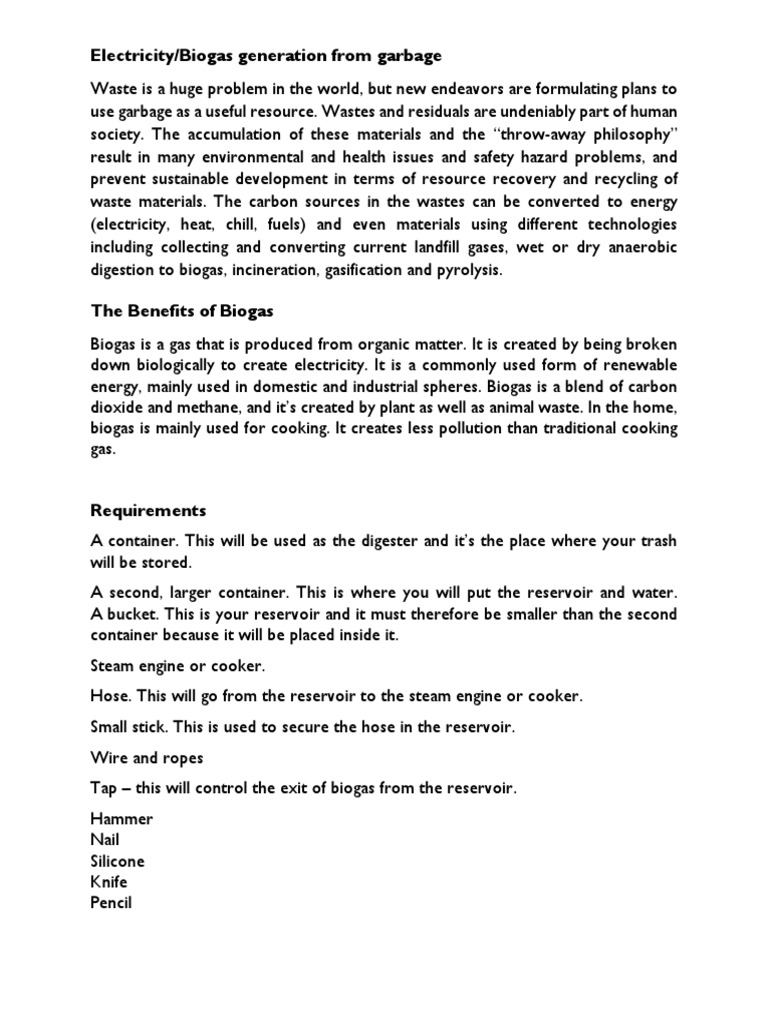 Biogas Generation from Waste Explained | PDF