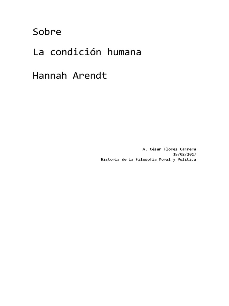 Sobre La Condicion Humana, Hannah Arendt