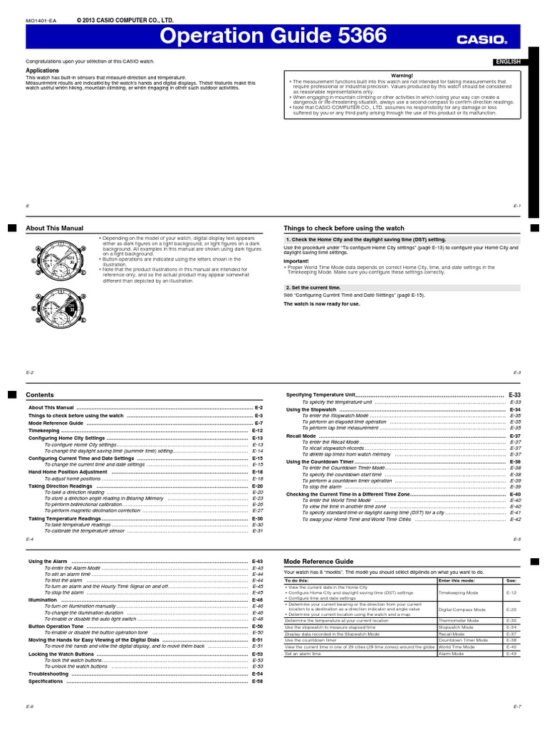 Casio Watch Manual PDF PDF Daylight Saving Time Watch