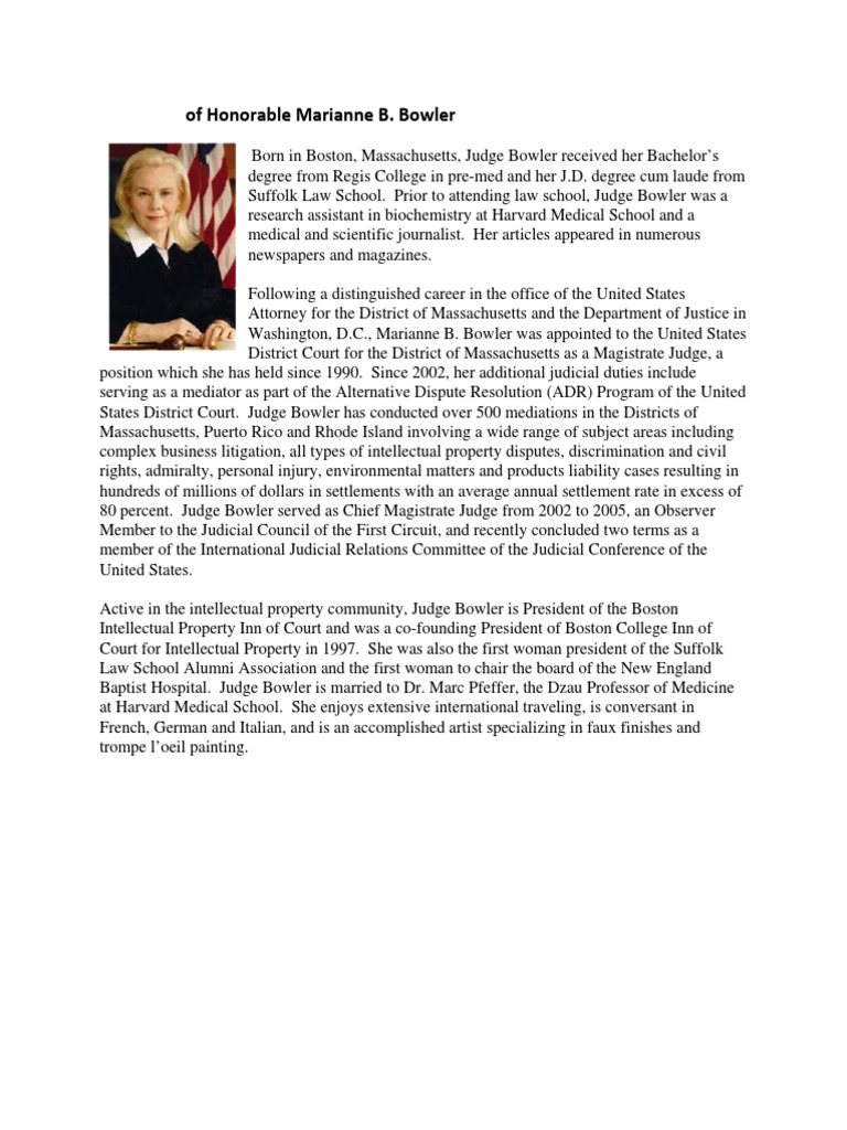 Biography of Judge Marianne B. Bowler | PDF | Alternative Dispute ...