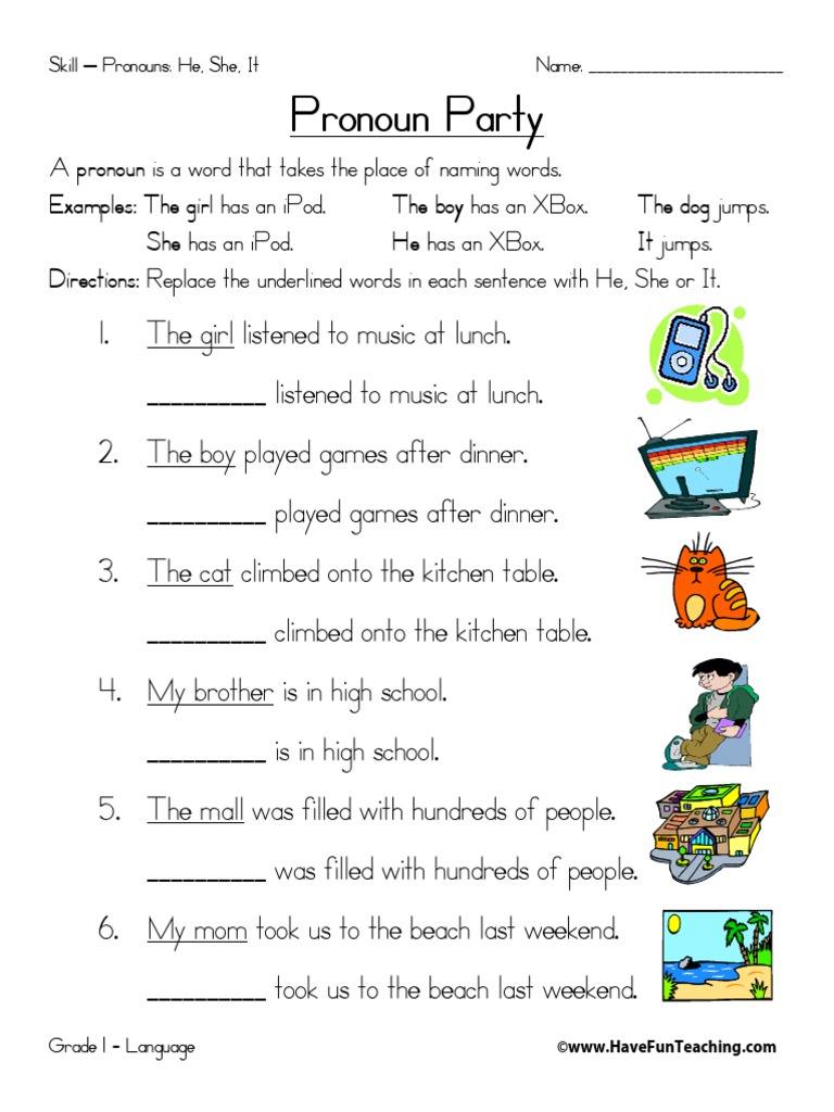 pronoun worksheetpdf