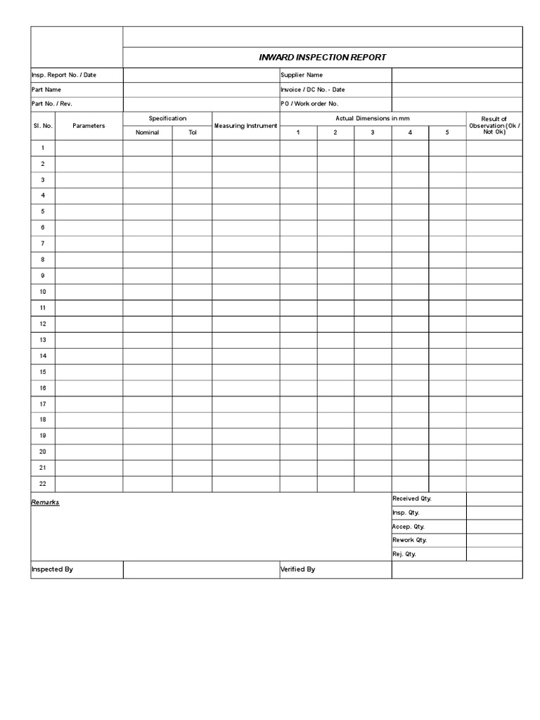 Inward Inspection Report Template | PDF