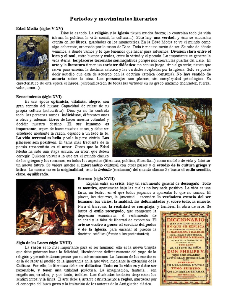Periodos y movimientos literarios de la Edad Media al