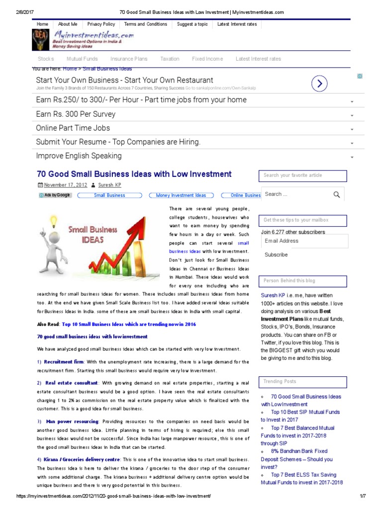 70 Good Small Business Ideas With Low Investment Myinvestmentideas - 70 good small business ideas with low investment myinvestmentideas mutual funds small business