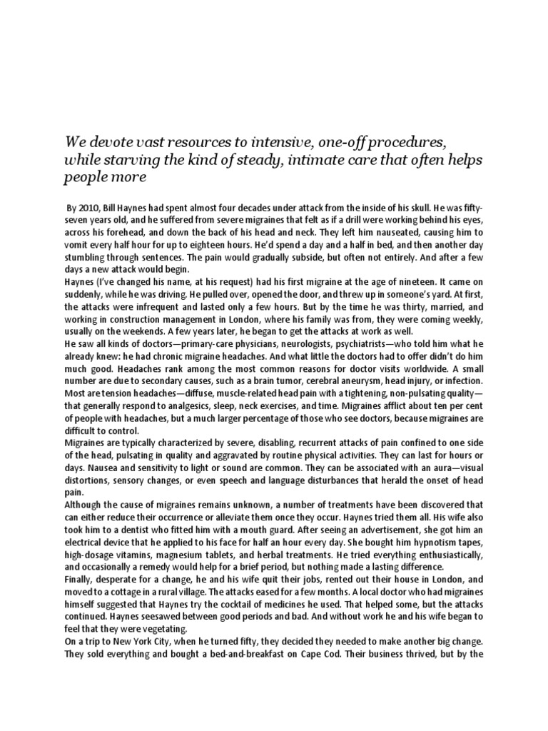 The Heroism Of Incremental Care Atul Gawande Pdf Migraine Headache