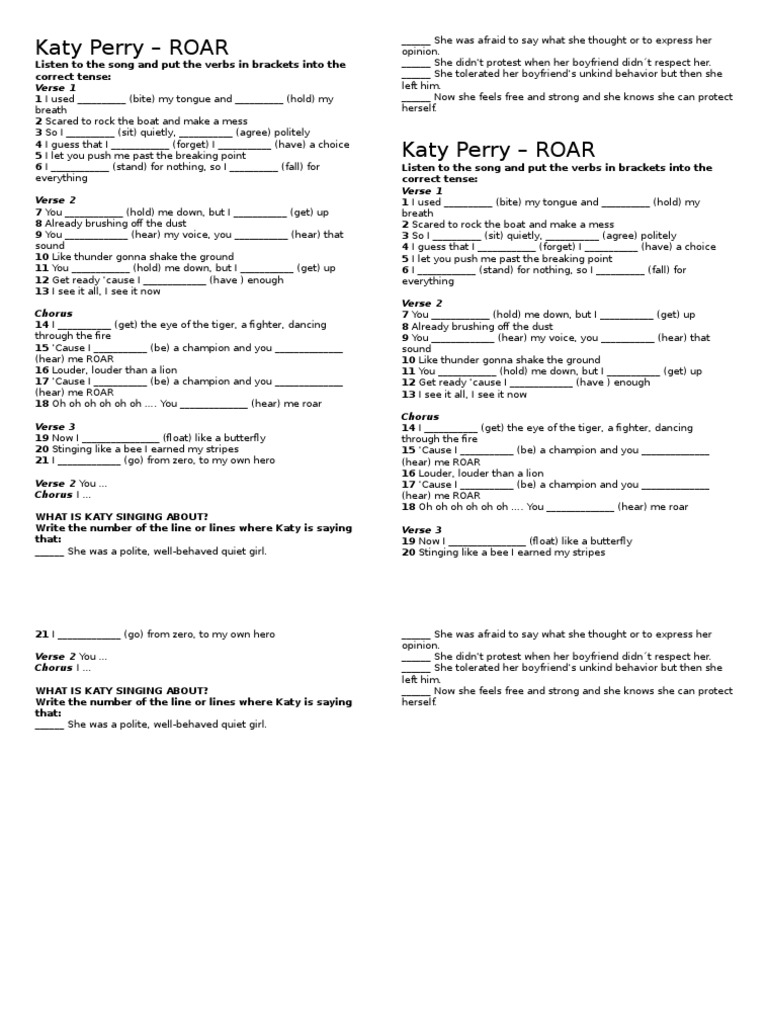 ESL song - Kety Perry - Roar - Lesson Plan