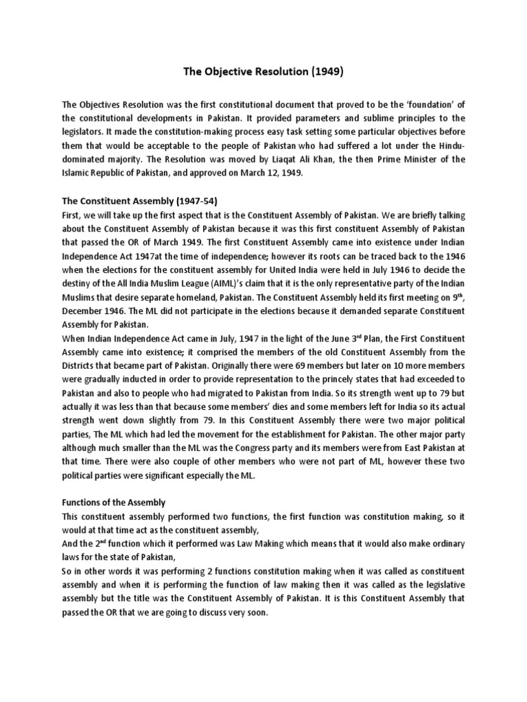 Overview of Pakistan's Objective Resolution | PDF | Pakistan Movement ...