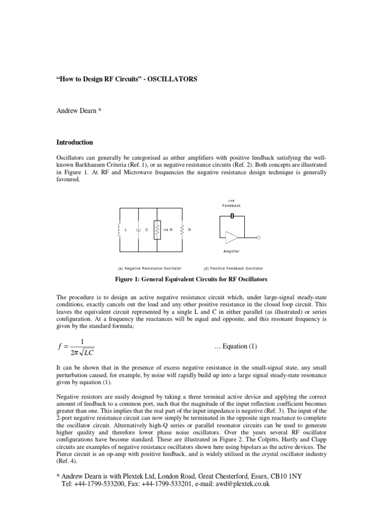 "How To Design RF Circuits" Oscillators PDF Electronic Oscillator
