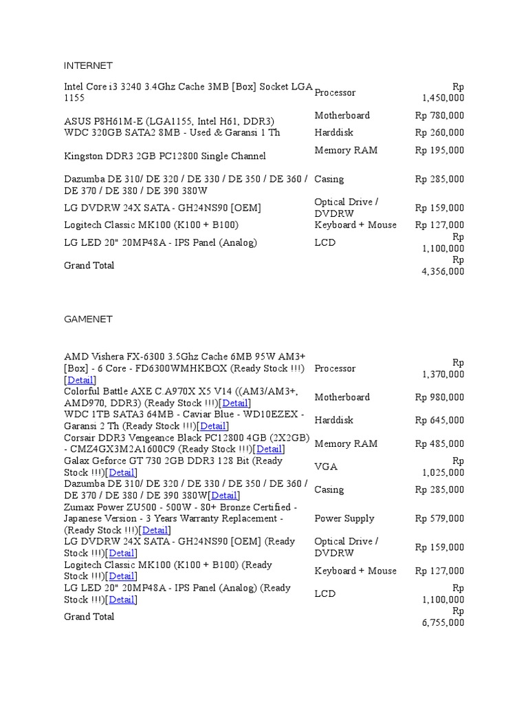 PC Components and Prices Overview | PDF