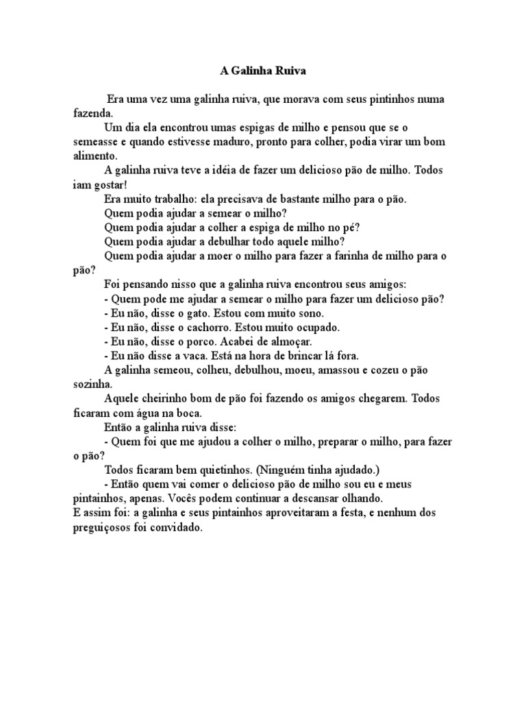 A Galinha Ruiva 5º Ano 2023, PDF, Milho