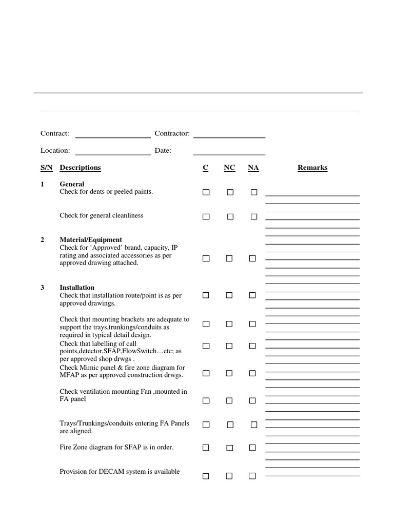 Auto Fire Alarm Installation Checklist | PDF | Technology & Engineering