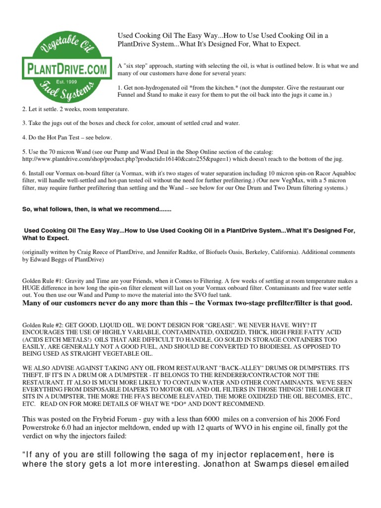 Converting Used Cooking Oil Into Diesel Fuel Oil Cookware And