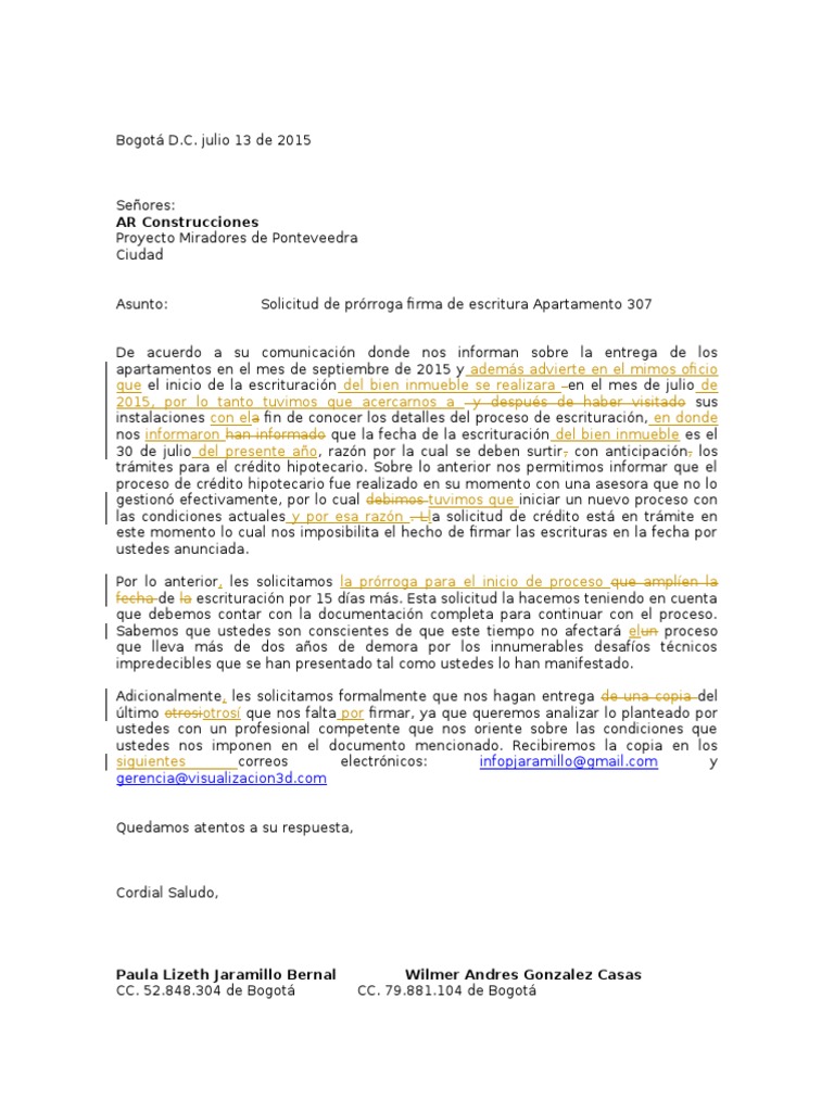 Solicitud de Prorroga Escritura | PDF
