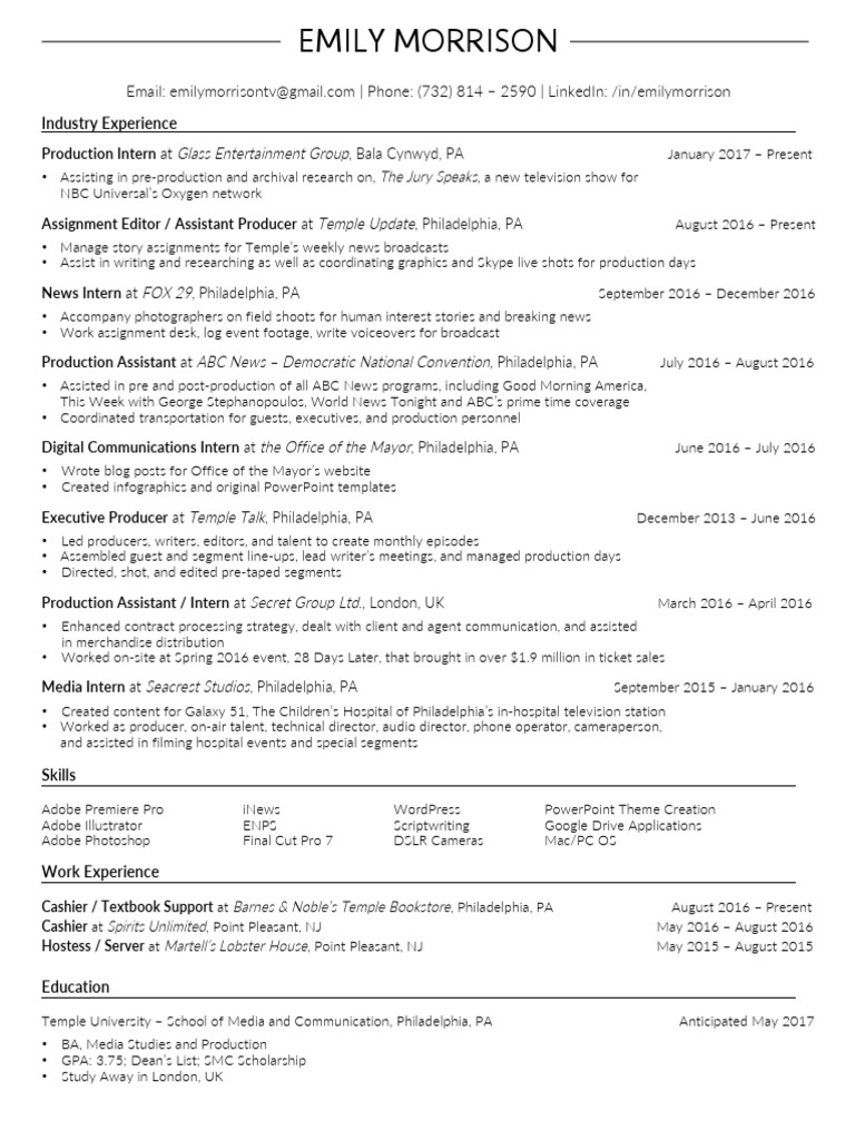 Media Production Experience Overview | PDF | American Broadcasting ...