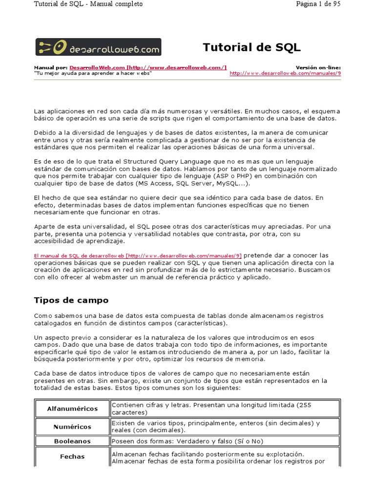 Manual Completo SQL PDF | PDF | SQL | Bases de datos