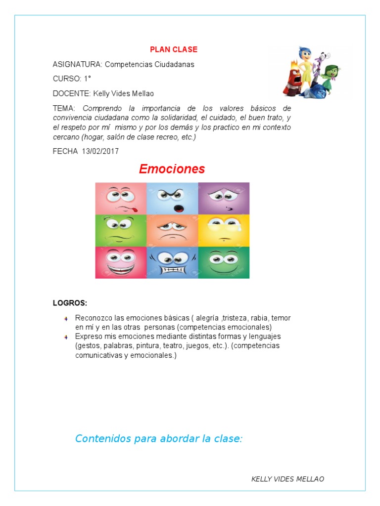 Plan Clase Kelly | PDF | Las emociones | Sicología