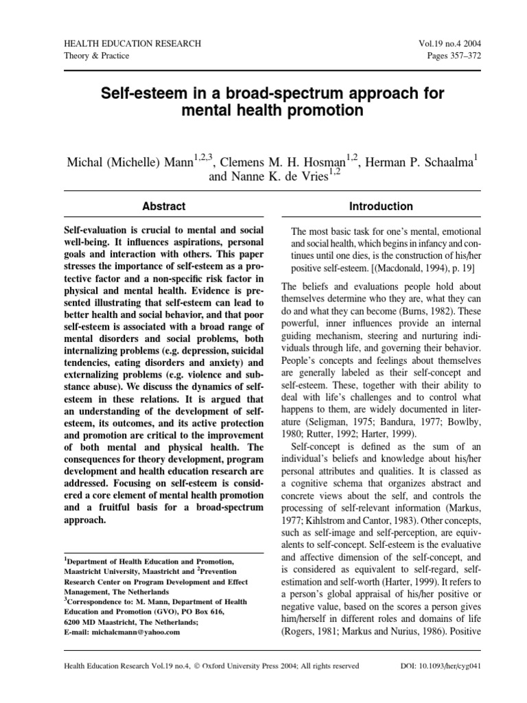 Self-Esteem: Key to Mental Health | PDF | Self Esteem | Juvenile ...