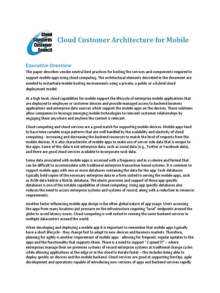 Cscc Cloud Customer Architecture For Mobile Pdf