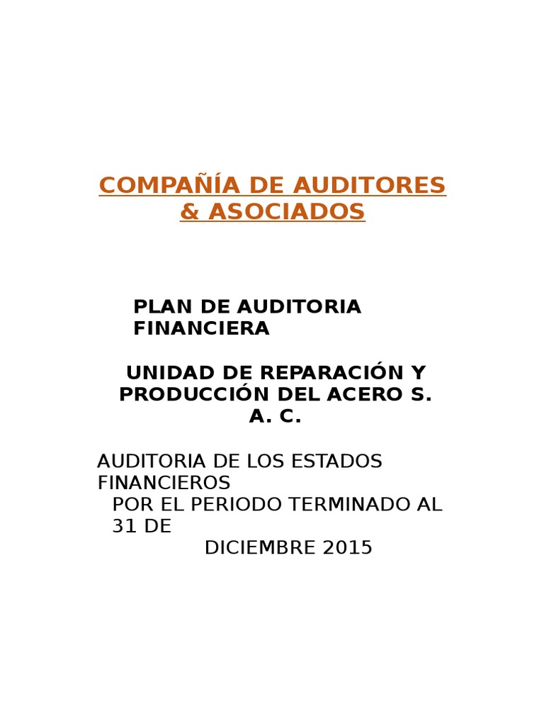 Plan de Auditoría Financiera 2015 | PDF | Auditoría financiera | Estado ...