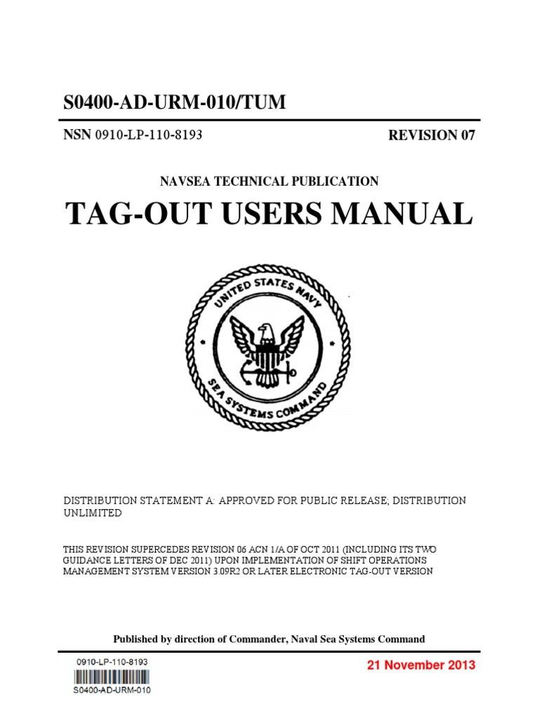 s0400 Ad Urm 010 Tum (Revision 7), Tag Out Users Manual | Verification And  Validation | Paragraph
