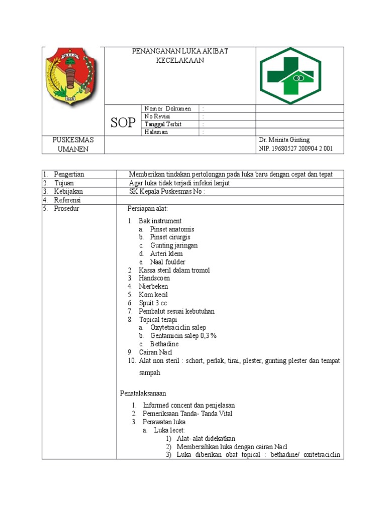 Sop Penanganan Luka Akibat Kecelakaan  PDF