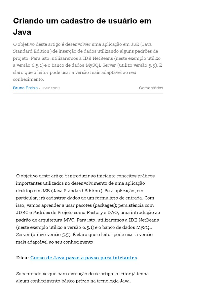 Cadastro de Usuário em Java JSE | PDF | Classe (programação de ...