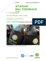 Humanitarian Informal Feedback Project: Za'atari Refugee Camp, Jordan. Evaluation Report 2015/16