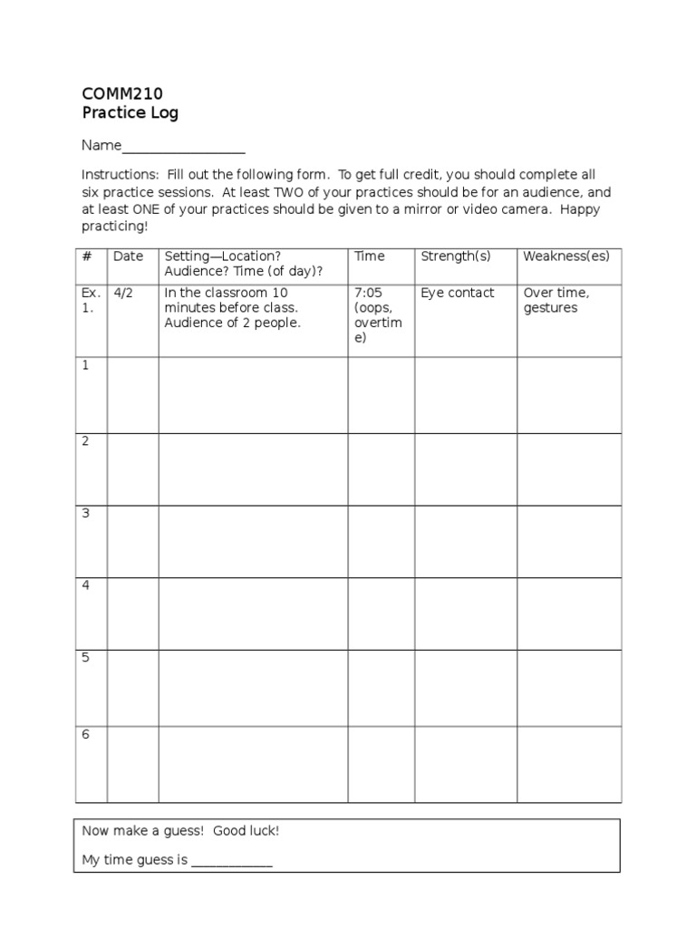 COMM210 Practice Log Template | PDF