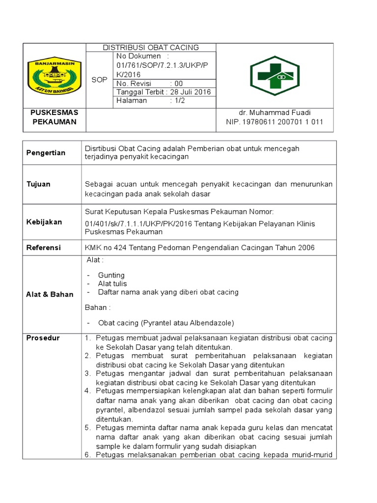 Sop Distribusi Obat Cacing