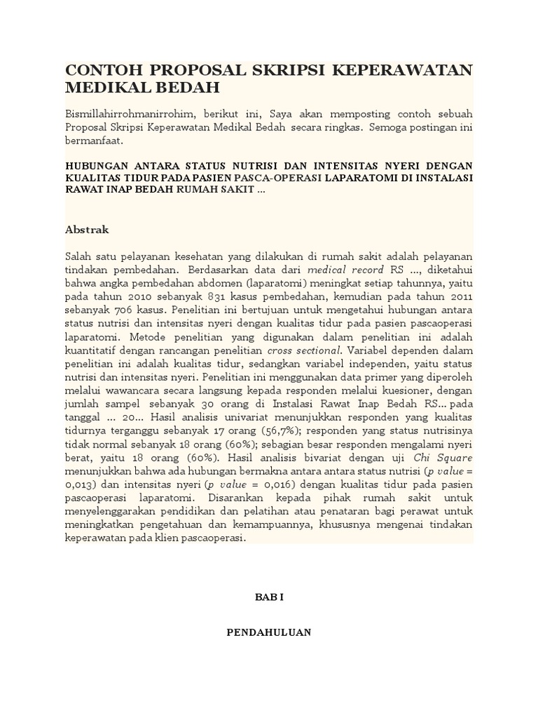 Contoh Proposal Skripsi Keperawatan Medikal Bedah